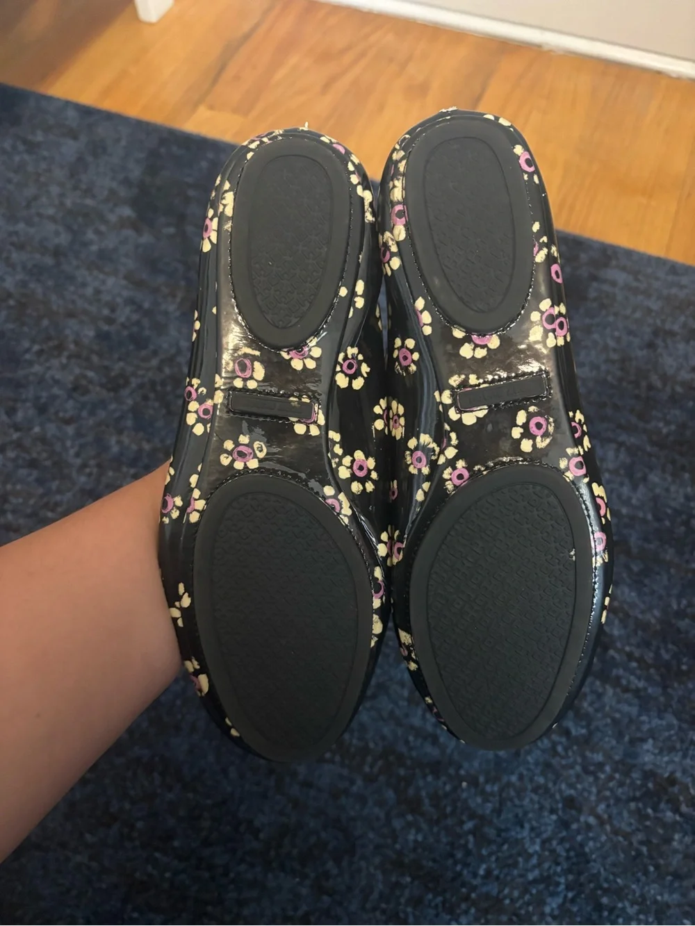 Tory Burch Black Patent Floral Logo Ballet Flats